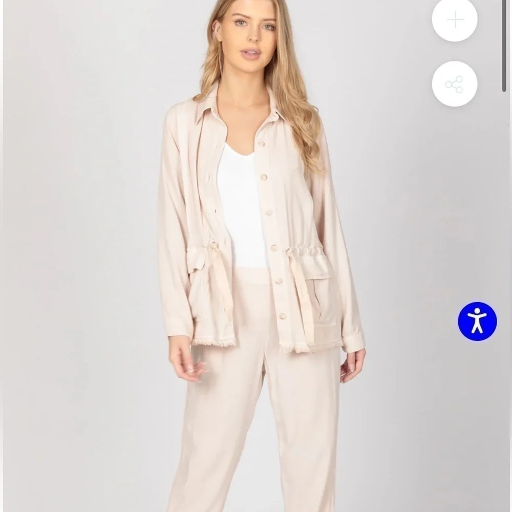 Maven West Cinched Waist Jacket Sand Cream Raw Hem Women’s Small